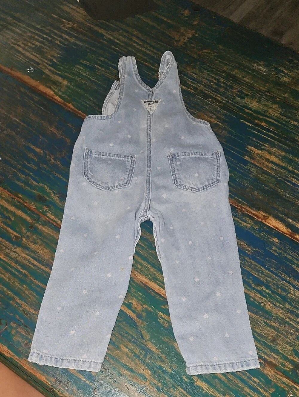 OshKosh B'gosh Light Blue Heart-Print Denim Overalls